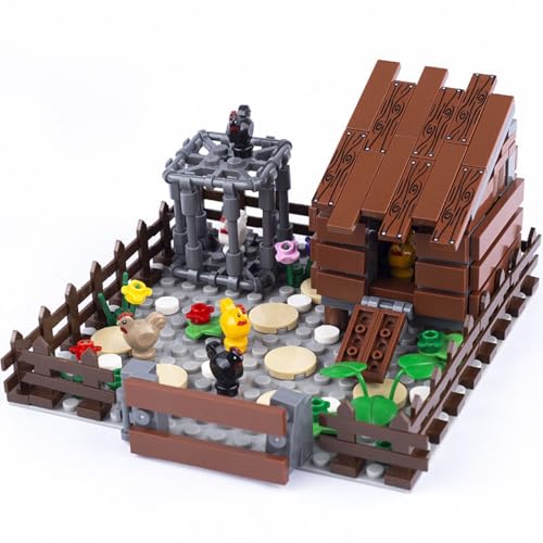 DrmBeyd Bauernhof Szene Baustein Set, MOC Modular Minifiguren Accessoires Szene Spielzeug, Hühnerstall Minifiguren Tiere Pflanzen Szene Bausteine Bausatz von DrmBeyd