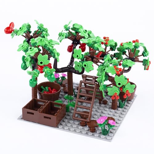 DrmBeyd Bauernhof Szene Baustein Set, MOC Modular Minifiguren Accessoires Szene Spielzeug, Obstgarten Minifiguren Tiere Pflanzen Szene Bausteine Bausatz von DrmBeyd