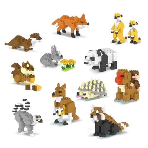 DrmBeyd Mini Tiere Bausteine Set, 12 Pack Micro Tier Themed Bausteine, Tiere Klemmbausteine Spielzeug, Home Decors, Geschenke für Kinder und Erwachsene von DrmBeyd