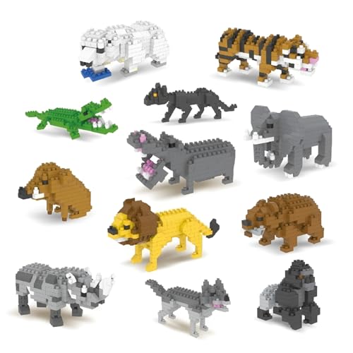 DrmBeyd Mini Tiere Bausteine Set, 12 Pack Micro Tier Themed Bausteine, Tiere Klemmbausteine Spielzeug, Home Decors, Geschenke für Kinder und Erwachsene von DrmBeyd