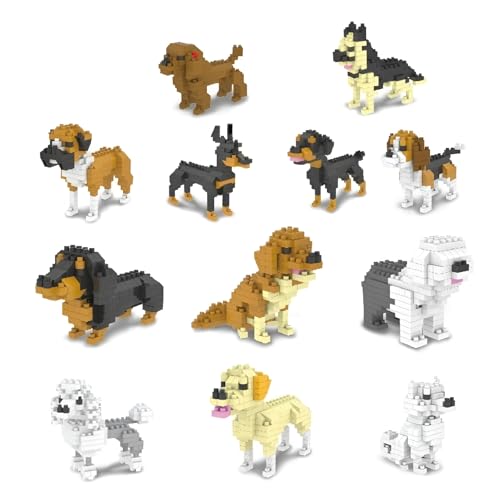 DrmBeyd Mini Tiere Bausteine Set, 12 Pack Micro Tier Themed Haustierhund Bausteine, Tiere Klemmbausteine Spielzeug, Home Decors, Geschenke für Kinder und Erwachsene von DrmBeyd