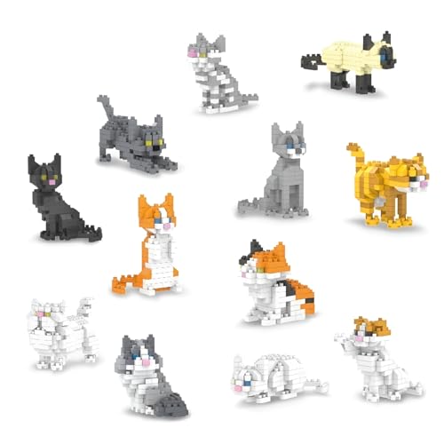 DrmBeyd Mini Tiere Bausteine Set, 12 Pack Micro Tier Themed Haustierkatze Bausteine, Tiere Klemmbausteine Spielzeug, Home Decors, Geschenke für Kinder und Erwachsene von DrmBeyd