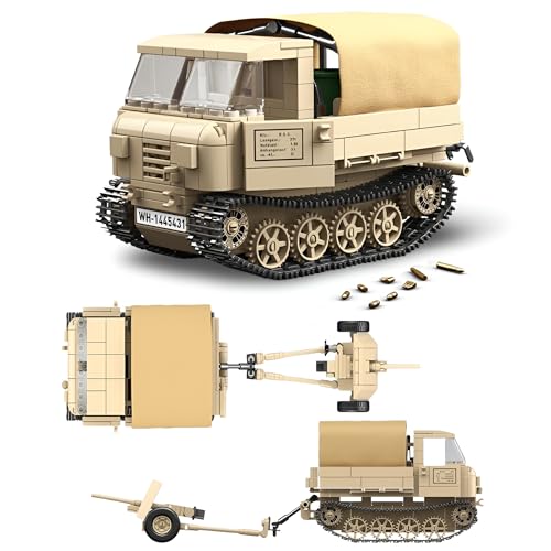 DrmBeyd Technik WWII RSO/01 Traktor Panzer Bausteine, PaK35/36 Abwehr Panzer Klemmbaustiene Spielzeug, Tolles Geschenk für Militärbegeisterte und Jungen, Kompatibel mit L***, 606 Teile von DrmBeyd