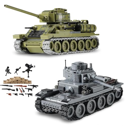 DrmBeyd Technik WWII Panzer Bausteine Set, Mittlerer Panzer T-34 & Deutscher 38T Panzer Klemmbausteine, 1008 Teile Militär Panzer Bausteine Spielzeug, Geschenke für Militärliebhaber und Jungen von DrmBeyd