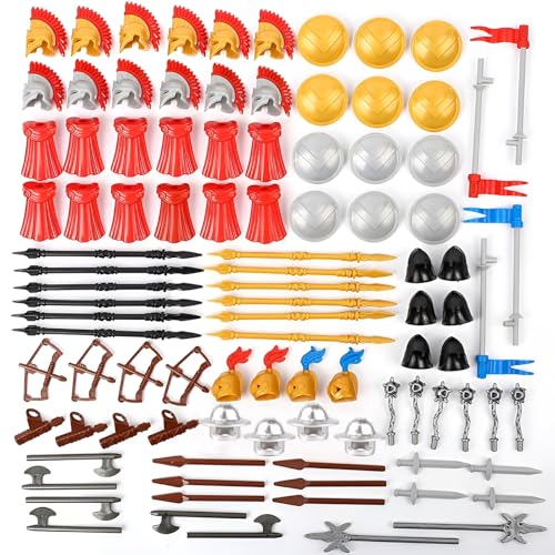 DrmBeyd Waffenpaket Zubehör Sets Spielzeug für Minifiguren, Mittelalterlicher Waffenzubehör-Bausteine, Inklusive Rüstung, Helm, Schild etc, Kompatibel mit Mainstream Minifiguren von DrmBeyd