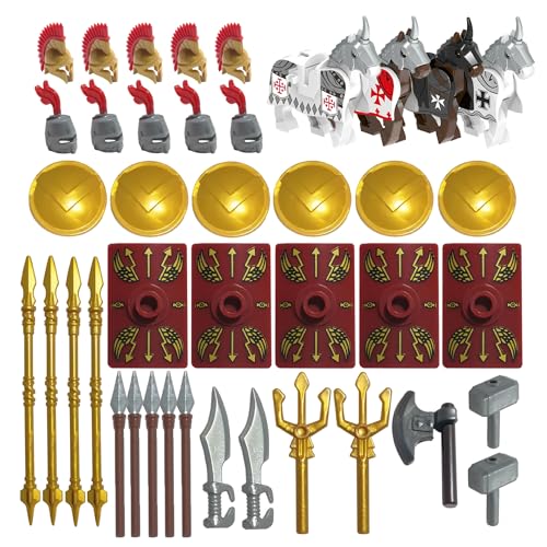 DrmBeyd Waffenpaket Zubehör Sets Spielzeug für Minifiguren, Mittelalterlicher Waffenzubehör-Bausteine, Inklusive Rüstung, Helm, Schild etc, Kompatibel mit Mainstream Minifiguren von DrmBeyd