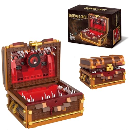 Würfeltruhe Mimic Treasure Chest Monster Bausteine Set, 541 Teile D&D Drachen Schatztruhe Monster Bausatz Modell Spielzeug, Spieleserie Schatzkiste, Geschenke für Fans und Freunde von DrmBeyd