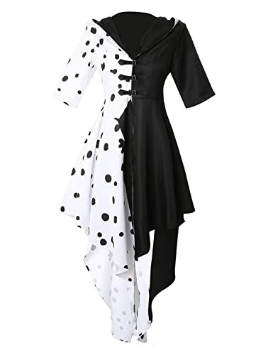 Drofe Cruella Teufel Kostüm Damen Kleid Cosplay Outfit für Halloween (Weiß, 3XL) von Drofe