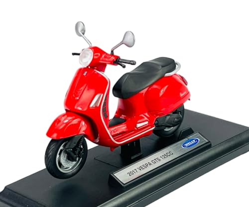 DROMADER Welly 2017 Vespa GTS 125CC Rot Scooter Motorrad Mit Sockel 1:18 1/18 Metall Modell Motorrad Die Cast Neu im Kasten von DROMADER