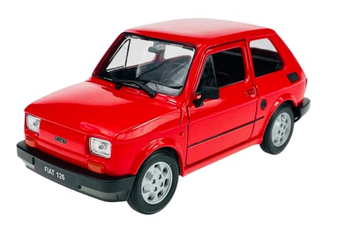 Welly FIAT 126 Rot Polski FIAT 126p 1972-2000 1/21 Modell Auto Die Cast Neu im Kasten von DROMADER