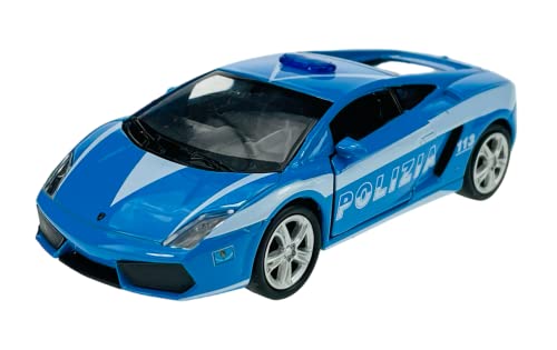 Welly Modell Auto Kompatibel mit Lamborghini Gallardo LP560-4 Blau Polizia ca 1/34-1/39 Metall Modell Die Cast Neu im Kasten von DROMADER