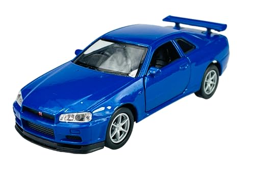 Welly Nissan Skyline R34 GT-R Blau 1998-2002 1/34-1/39 Metal Modell Auto Die Cast Neu im Kasten von DROMADER