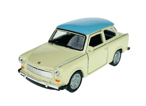 Welly Trabant Trabbi 601 Limousine Weiss Beige mit Blauem Dach Ca 1/34-1/39 Metal Modell Auto Die Cast Neu im Kasten von DROMADER