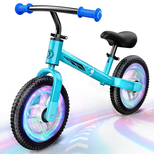 Dromlag Laufrad ab 2 Jahre Bis zu 35 kg, Licht Laufrad Kinder Lenkrad und Sattel Höhenverstellbar, Buntes Beleuchtete Räder Balance Bike Lauflernwagen Lauflernrad Kider, Spielzeug 2-5 Jahre von Dromlag