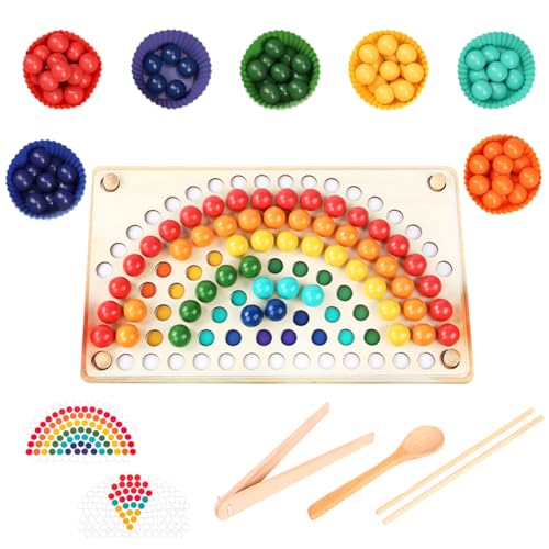 Drufoful Montessori Spielzeug, Sortierspiel Clip Beads Brettspiel Motorikspielzeug Kinder Hände Augen Gehirn Training Ab 3 Jahr Lernspielzeug Geschenk für Kinder ab 2 3 4 5 Jahre von Drufoful