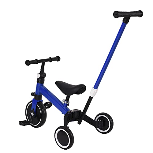 Drumm 3 in 1 Dreirad für Kinderfahrrad, Draisienne Kinder-Dreirad, 1-4 Jahre, verstellbarer Lenker, verstellbarer Sattel, Lauflernhilfe, Geschenk (Blau (4 en 1)) von Drumm