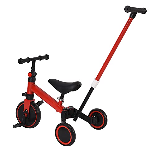 Drumm 3 in 1 Dreirad für Kinderfahrrad, Draisienne Kinder-Dreirad, 1-4 Jahre, verstellbarer Lenker, verstellbarer Sattel, Lauflernhilfe, Geschenk (Rot (4 en 1)) von Drumm