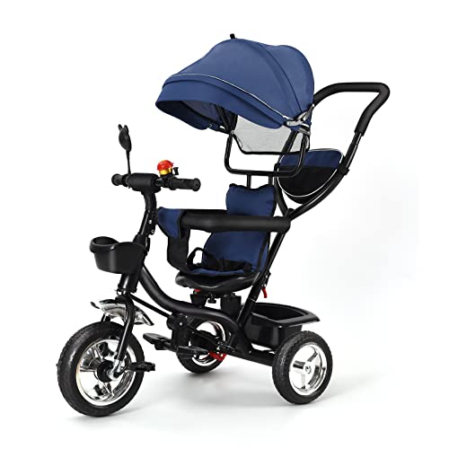 Drumm 4 in 1 Dreirad für Kinder mit Griff, Dreirad mit reversiblem Sitz, faltbarer Kinderwagen mit Griff, Dach und abnehmbarem Pedal von Drumm