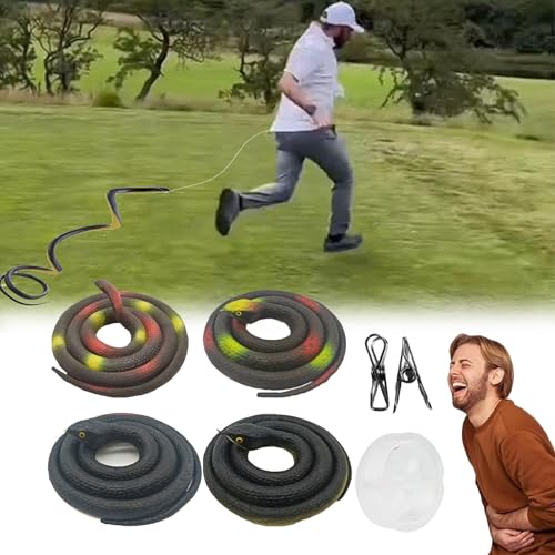 Drzewo 4 x Schlangenstreich mit Schnur und Clip, zum Anklippen, lustiger Golfschlange, Streich, realistischer Schlangenstreich, Gummischlange, Streich für Hallowen, Streich, Gag Geschenk von Drzewo