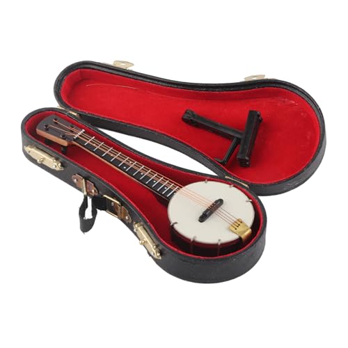 Miniatur-Banjo-Modell, lebensechtes Zubehör mit Halterung, Aufbewahrungsbox für Geschenke, Spielzeug, Dekoration von Dsacxixai