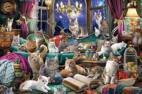 1000 Teile Erwachsene Katzenpuzzle, Tier Katze Puzzle Modern Art Puzzle, Katzenpuzzle im Wohnzimmer als lustige Heimdekoration, Erwachsene Familie Puzzle Herausfordernde Puzzle-Erfahrung von Dsawqezh