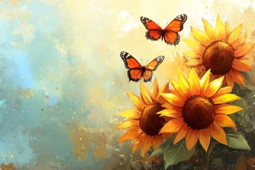 1000 Teile Herausforderndes Puzzle Sonnenblume und Schmetterling Blumenpuzzle Erwachsene Puzzles von Dsawqezh