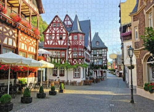 1000 Teile Puzzle für Erwachsene, Lernspiele, Familienpuzzle, Fachwerkgebäude, Altes Dorf, Rheinregion, Deutschland, DIY-Puzzle, kreativer Spaß, klassisches Puzzle für Erwachsene und Kinder von Dsawqezh