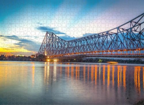 1000 Teile Puzzle für Erwachsene, Lernspiele, Familienpuzzle, Howrah Bridge River Ganges At Twilight Moody Sky DIY Puzzle, kreativer Spaß, klassisches Puzzle für Erwachsene und Kinder von Dsawqezh