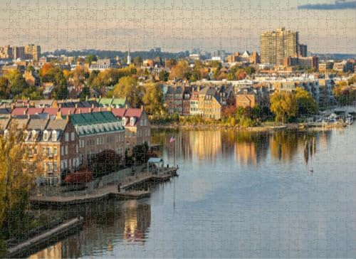 1000 Teile Puzzle für Erwachsene, Lernspiele, Familienpuzzles Waterfront City Alexandria Virginia bei Sonnenuntergang, DIY-Puzzle, kreativer Spaß, klassisches Puzzle für Erwachsene und Kinder von Dsawqezh