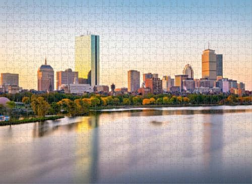 1000 Teile Puzzle für Erwachsene Jigsaw Lernspiele, View The Beacon Hill And Back Bay Boston City Skyline und Charles Rive DIY Puzzle, Kreativer Spaß, Klassisches Puzzle für Erwachsene und Kinder von Dsawqezh