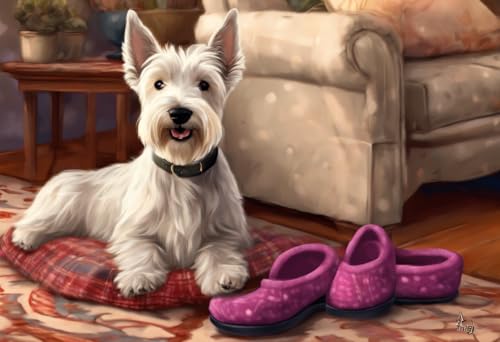 1000 Teile herausforderndes Puzzle für Erwachsene, Scottish Terrier, Westie und Hausschuhe, Holz-Puzzle, DIY, Familienunterhaltung, interaktives Spaß-Puzzle, Geschenke, Kunst, Heimdekoration von Dsawqezh