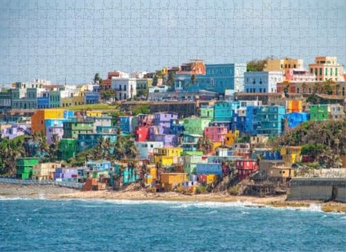 1000-teiliges Puzzle für Erwachsene, Lernspiele, helle bunte Häuser mit Blick auf den Strand San Juan, DIY-Puzzle, kreativer Spaß, klassisches Puzzle für Erwachsene und Kinder von Dsawqezh