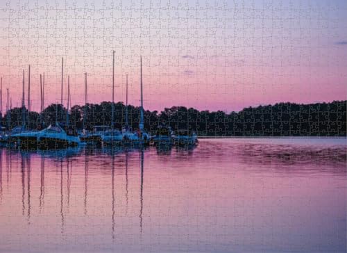 1000-teiliges Puzzle für Erwachsene, verankerte Yachten, ein Steg reflektiert das Wasser an schönen Pin-Puzzles für Jugendliche und Kinder, um ihr Gehirn zu trainieren, Holzpuzzle von Dsawqezh