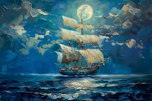 500 Teile Erwachsener Blue Ocean Puzzle, Vollmond Nacht Puzzle Ozean Puzzle, Segelpuzzle als Heimdekoration und Wohnkultur Herausfordernde Puzzle-Erfahrung von Dsawqezh