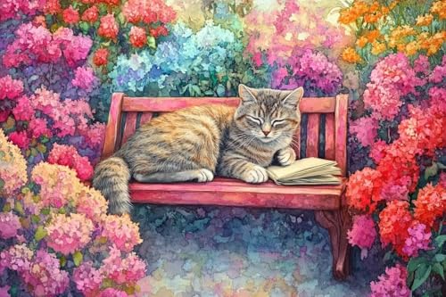 500 Teile Puzzleteile für Erwachsene, Katzen auf Gartenbänken, herausfordernde lustige Aktivitäten | Ein tolles Geschenk für Tierliebhaber Puzzles für Erwachsene und Familie von Dsawqezh