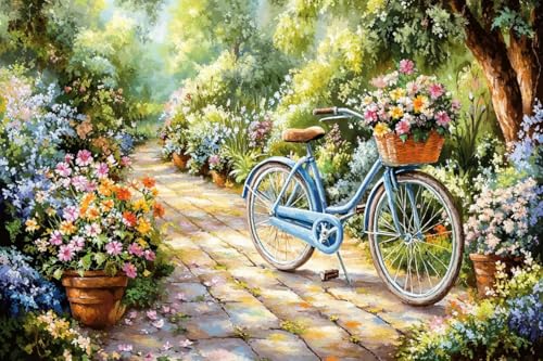 500 Teile herausforderndes Puzzle von Erwachsenenpuzzle, umweltfreundlich, Blumenfahrrad, künstlerisches Puzzle – Puzzle Spaß Wandkunst von Dsawqezh