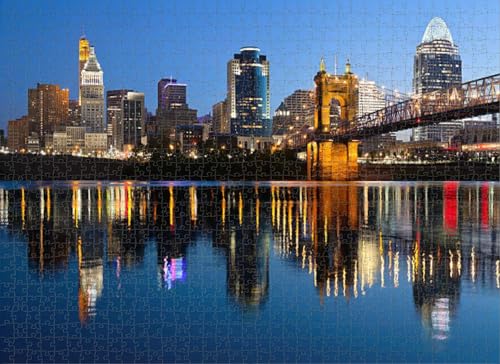 500-teiliges Puzzle für Erwachsene, Cincinnati Skyline Puzzles für Jugendliche und Kinder, um ihr Gehirn zu trainieren, Holzpuzzle von Dsawqezh