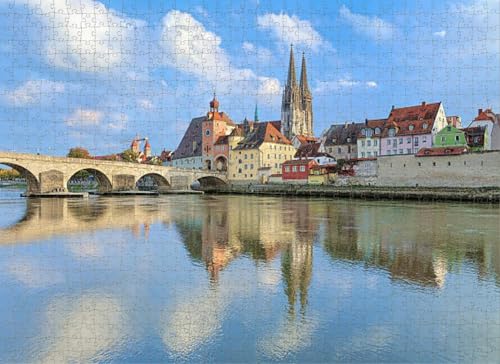 500-teiliges Puzzle für Erwachsene, Lernspiele, Familienpuzzle, Kathedrale und Steinbrücke über Donau, Deutschland, DIY-Puzzle, kreativer Spaß, klassisches Puzzle für Erwachsene und Kinder von Dsawqezh