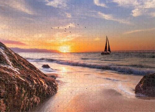 500-teiliges Puzzle für Erwachsene, Lernspiele, Familienpuzzle, bunt, Sonnenuntergang, Segelboot, Ozean, inspirierende Landschaft, DIY-Puzzle, kreativer Spaß, klassisches Puzzle für Erwachsene und von Dsawqezh