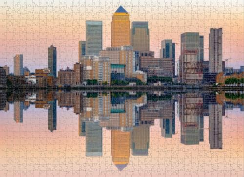 500-teiliges Puzzle für Erwachsene, Lernspiele, Familienpuzzle, rosa Sonnenuntergang bei Canary Wharf London, DIY-Puzzle, kreativer Spaß, klassisches Puzzle für Erwachsene und Kinder von Dsawqezh