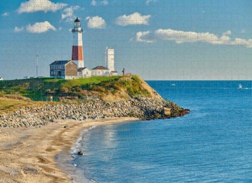 500-teiliges Puzzle für Erwachsene, Montauk Leuchtturm und Strandpuzzles für Jugendliche und Kinder, um ihr Gehirn zu trainieren, Holzpuzzle von Dsawqezh