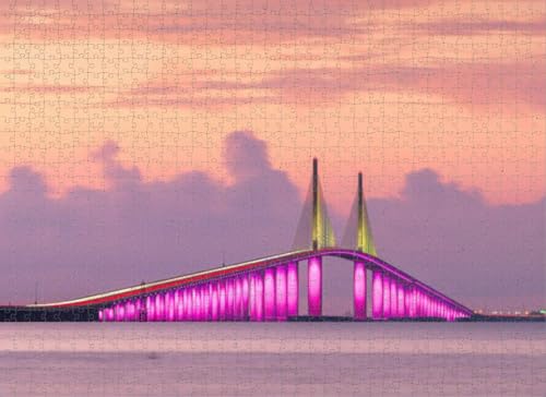 500-teiliges Puzzle für Erwachsene, Motiv: Florida-Staat, Tampa, St. Petersburg, Florida, Brücke, Baustruktur-Puzzles für Jugendliche und Kinder, um ihr Gehirn zu trainieren, Holzpuzzle von Dsawqezh