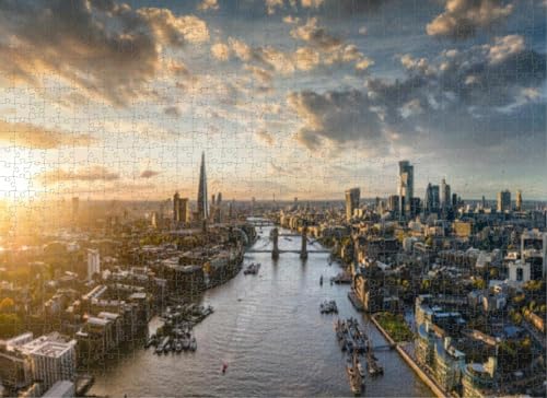 500-teiliges Puzzle für Erwachsene, Panoramablick auf die Skyline, London, Großbritannien, während des Sonnenuntergangs, Puzzles für Jugendliche und Kinder, um ihr Gehirn zu trainieren, Holzpuzzle von Dsawqezh