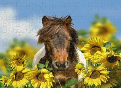 500-teiliges Puzzle für Erwachsene, Pony-Kopf-Puzzle, gelbe Wiese und blauer Himmel, Puzzles für Jugendliche und Kinder, um ihr Gehirn zu trainieren, Holzpuzzle von Dsawqezh