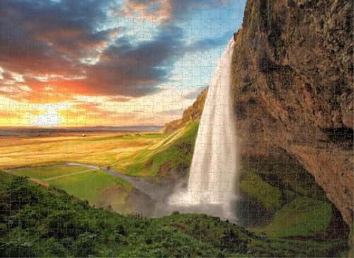 500-teiliges Puzzle für Erwachsene, Wasserfall, Island-Puzzles für Jugendliche und Kinder, um ihr Gehirn zu trainieren, Holzpuzzle von Dsawqezh