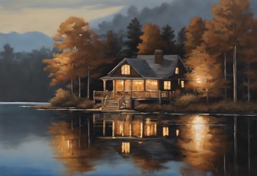 Herausfordernde Puzzles 1000 Teile für Erwachsene – Lake House Night Landscape Puzzles für Jugendliche und Kinder, um ihr Gehirn zu trainieren, Holzpuzzle von Dsawqezh