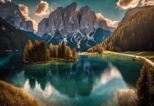 Herausfordernde Puzzles Puzzle 500 Teile für Erwachsene - Pragser Wildsee, Dolomiten, Südtirol, Italien, Puzzles für Jugendliche und Kinder, um ihr Gehirn zu trainieren, Holzpuzzle von Dsawqezh