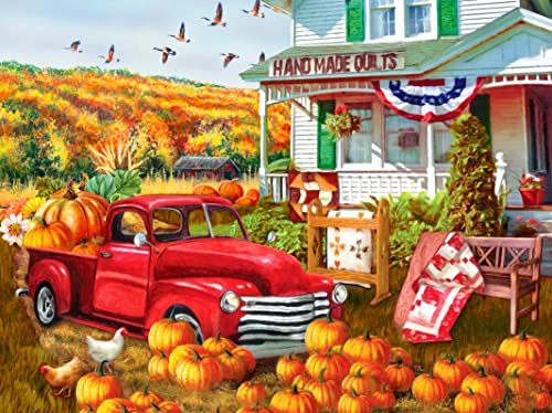 Herausforderndes Puzzle Thanksgiving Puzzles Kürbis Red Truck Puzzle 500 Teile Puzzles für Erwachsene Herbst Holzpuzzle für Erwachsene Kinder Puzzle Spiele Teen Geschenk Eltern-Kind-Interaktion von Dsawqezh