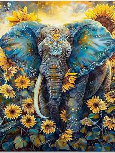 Holzpuzzle mit Sonnenblumen-Elefant, 1000 Teile, herausfordernde Geschenke für Puzzle-Liebhaber, herausfordernde und entspannende herausfordernde Puzzles für Erwachsene und Familie von Dsawqezh