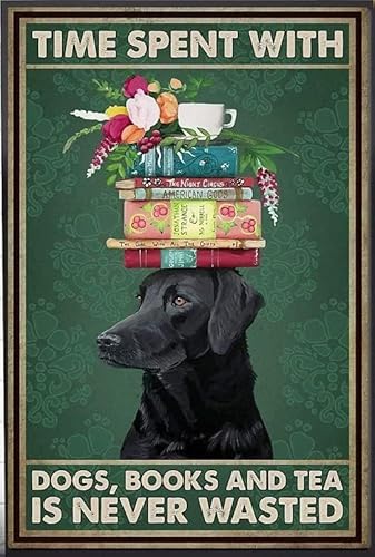 Modern Art Puzzle 500 Teile Holzpuzzle für Erwachsene Labrador Time Spent with Dogs Books Tea is Never Wasted Puzzles für Erwachsene Ältere Senioren Inspirierende Puzzles von Dsawqezh